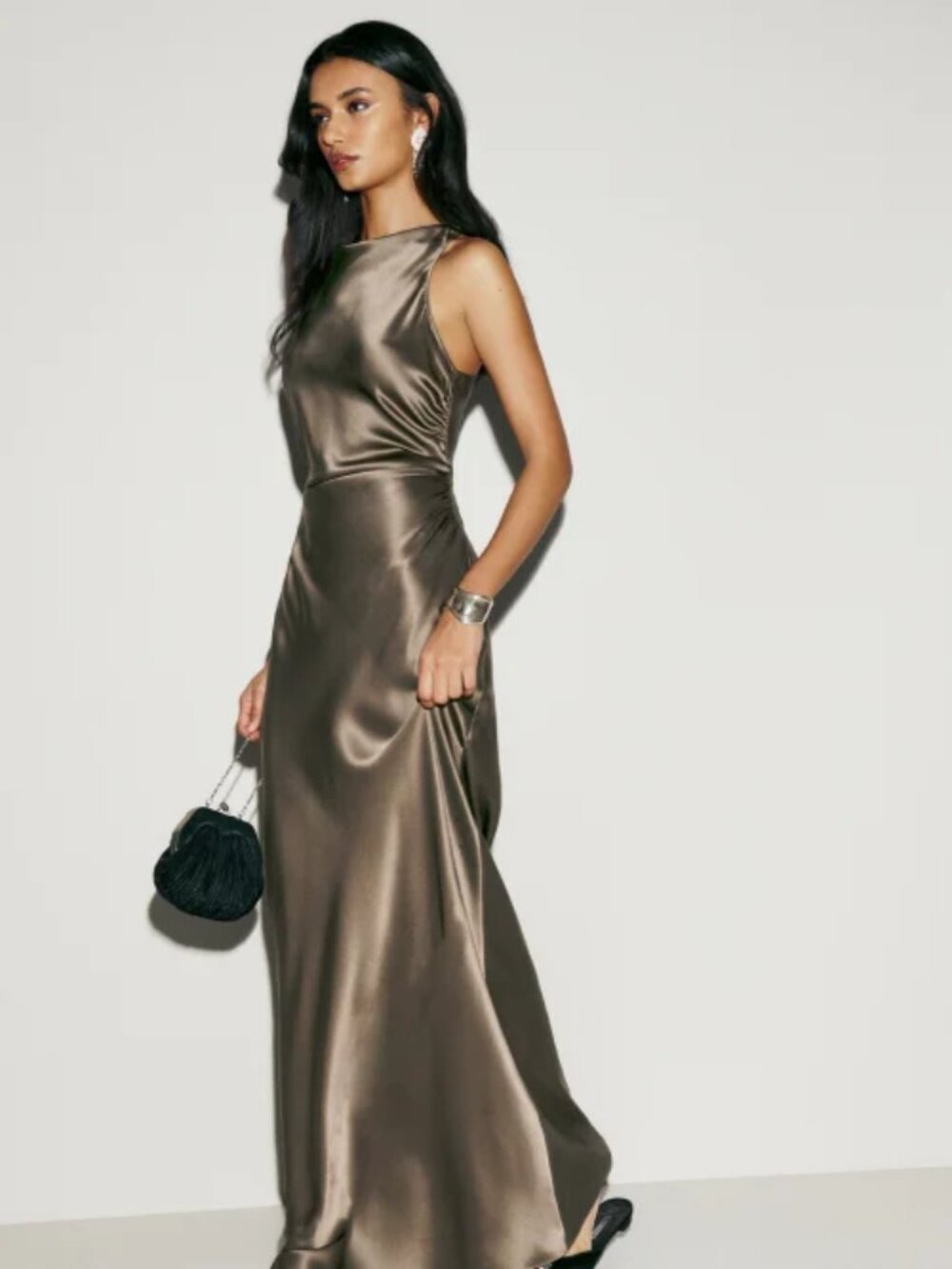 NWOT Reformation Anaiis Silk Dress in Morel Brown Maxi Open Back Sleeveless